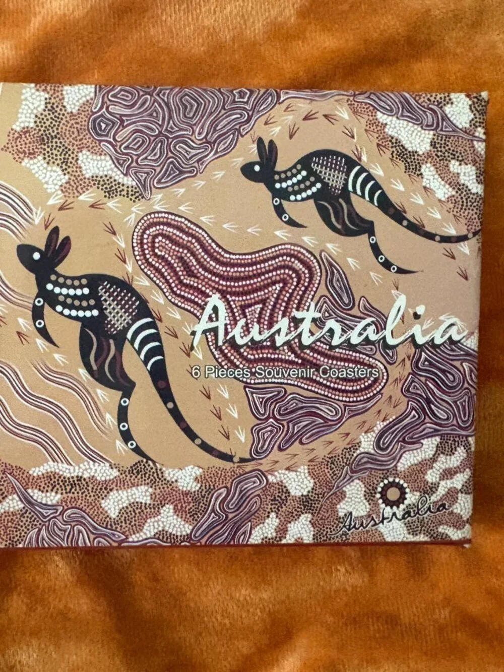 Australian Aboriginal Coasters SET of 6 Cork-Back with Gift Box NWOT